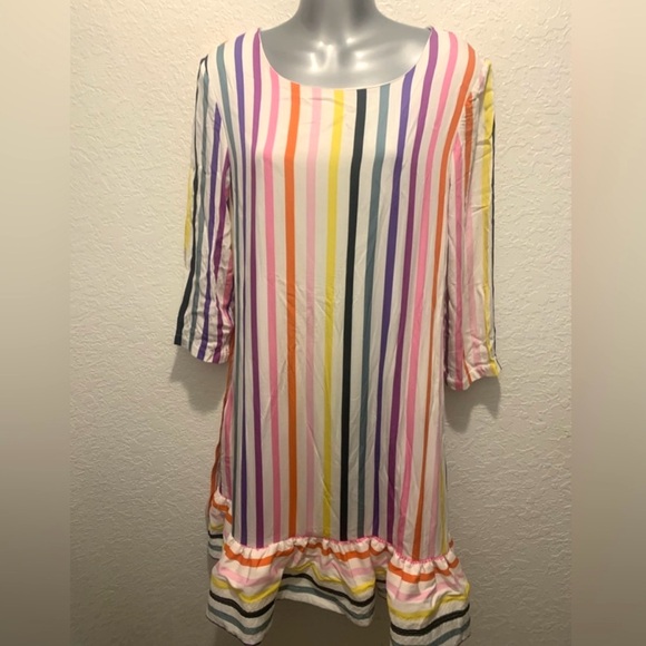 Persifor multi color stripe dress size medium tie waist ruffle hem - Picture 2 of 7